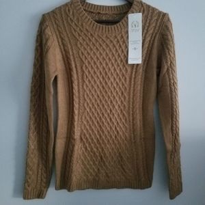 NWT Cable Knit Design Round Neck Caramel Pullover Sweater Women's S